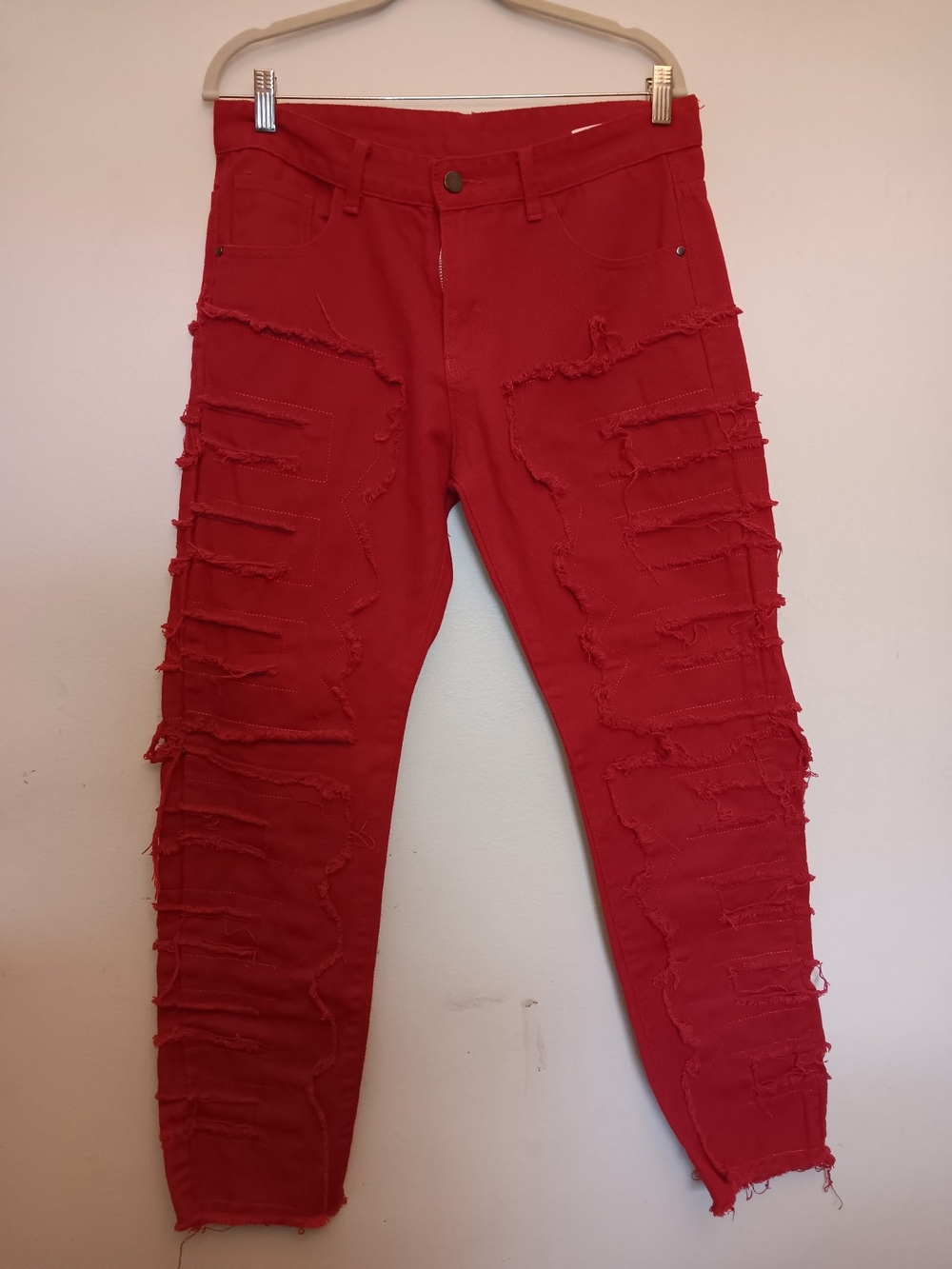 Men's Slim Straight Distressed Red Jeans